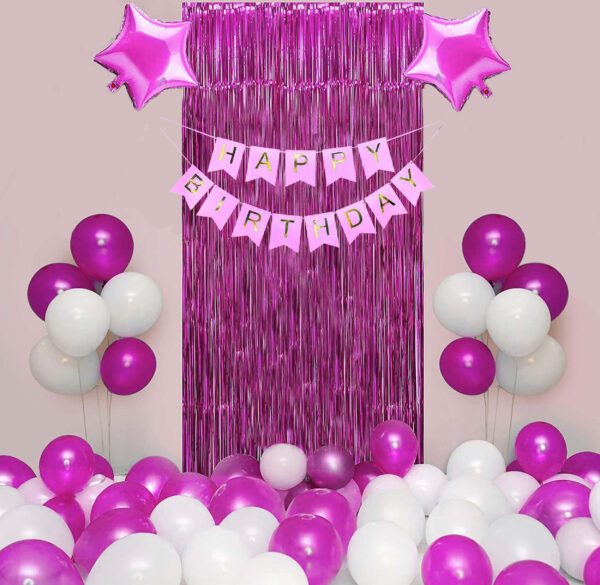 pink and white birthday decor